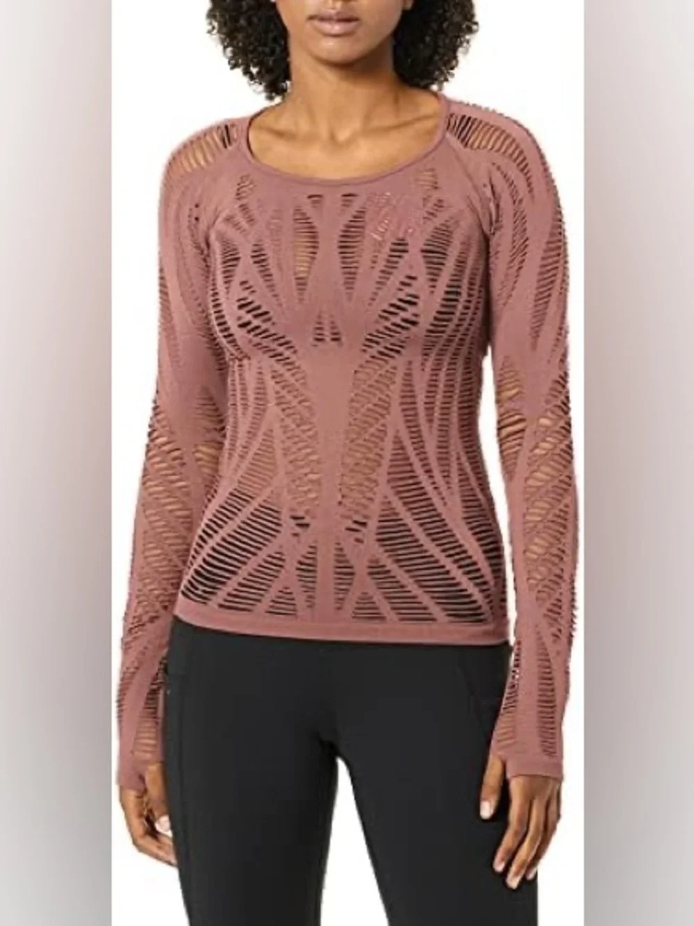 ALO Yoga Wanderer Women's Dusty Rose Laser-Cut Long Sleeve Top ❤️❤️